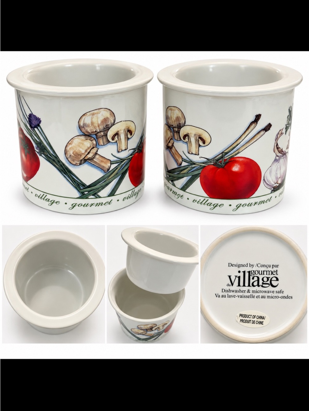 Gourmet Village Ceramic Utensil Crock — White with Red Tomato & Herb Design